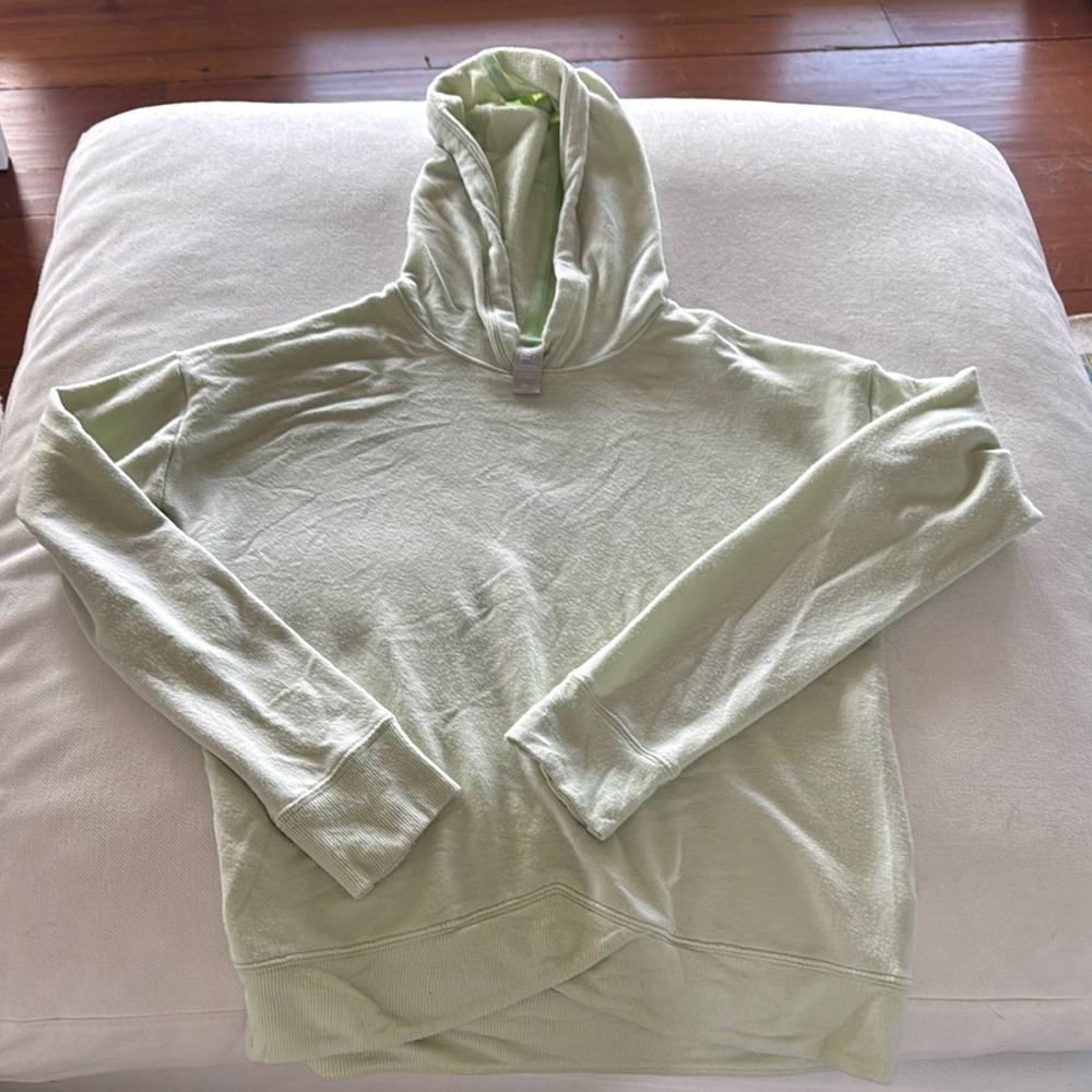 Athleta Girl light Green hooded, thin sweatshirt with Ribbed Cuffs